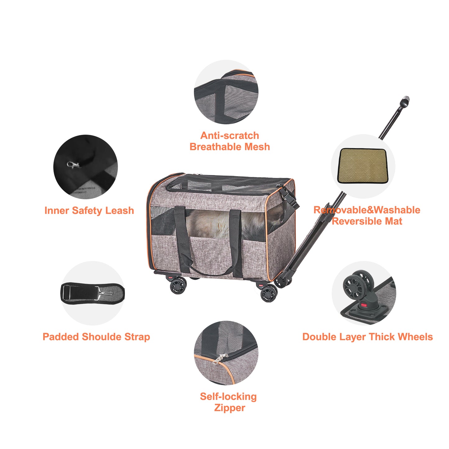 Jack & Susy™ Rolling Pet Carrier – Airline Approved Cat & Small Dog Travel Bag with Wheels, Telescopic Handle & Shoulder Strap