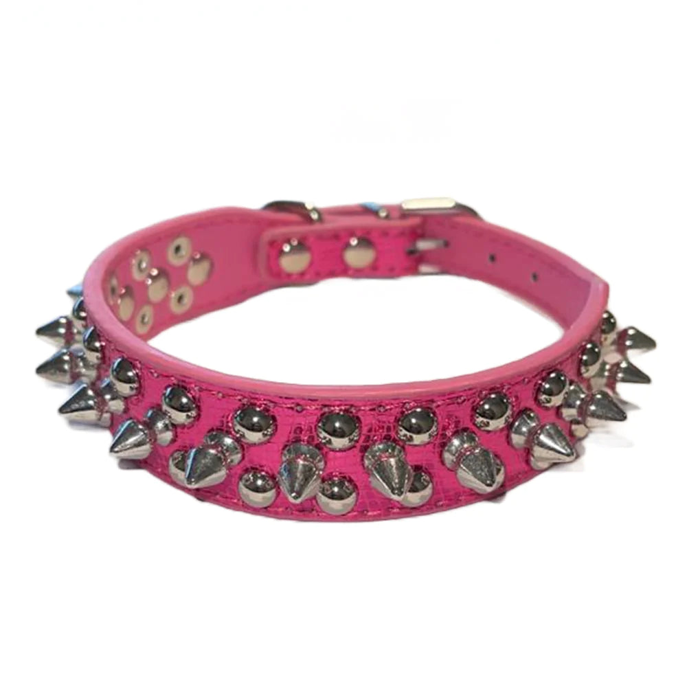 Jack & Susy™ Spiked Studded Leather Dog Collar – Adjustable PU Collar with Rivets for Small to Large Dogs