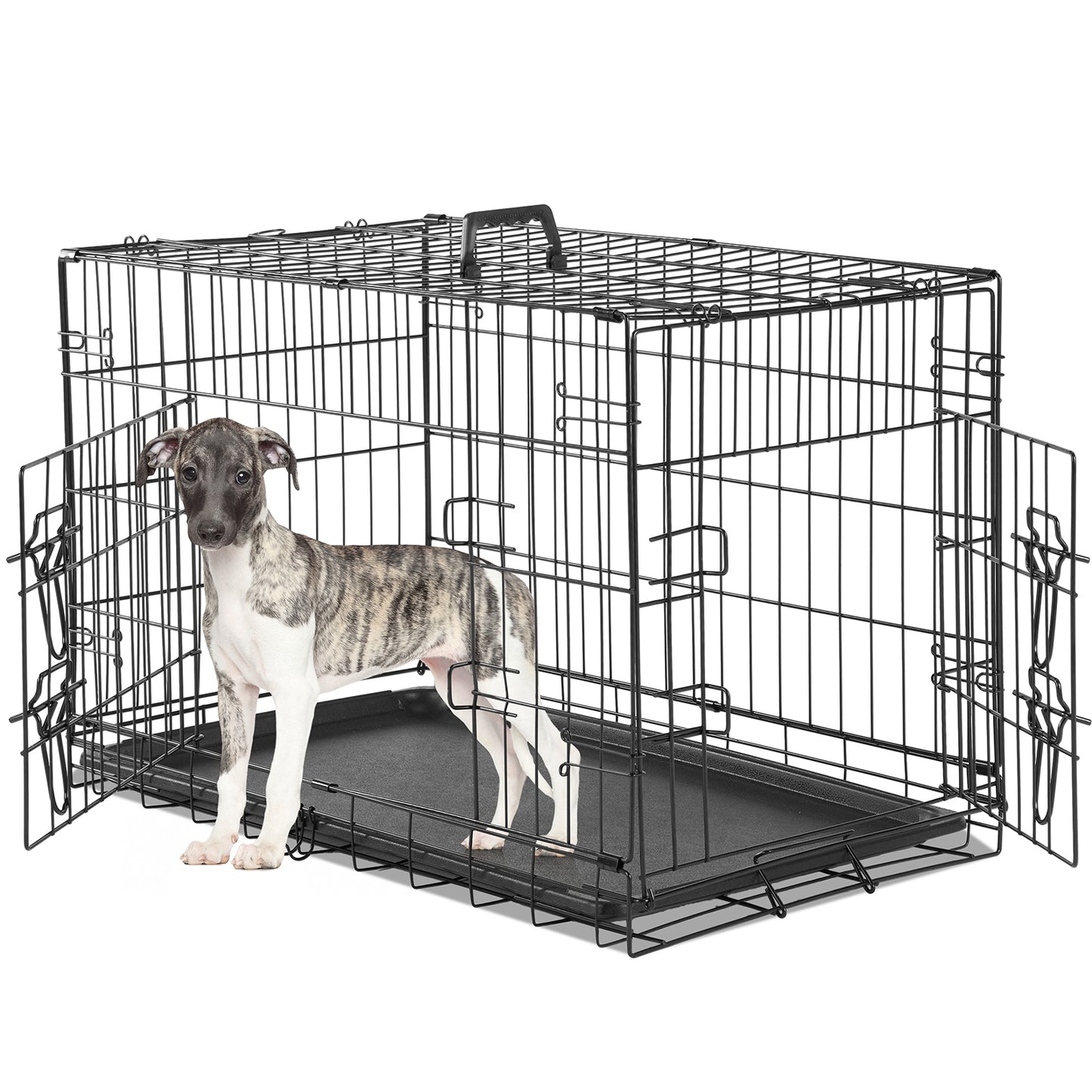 Foldable Double-Door Dog Crate β Heavy-Duty Metal Kennel with Divider & Removable Tray (Multiple Sizes)