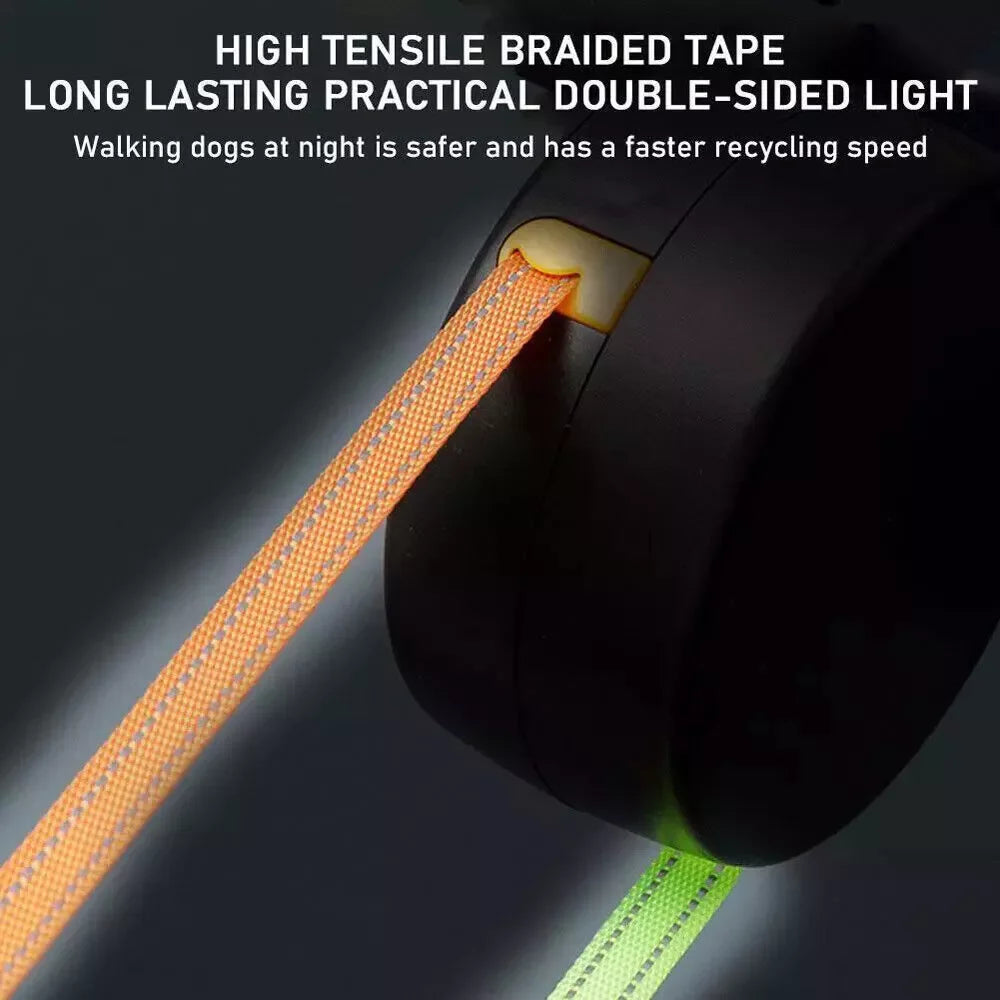 Jack & Susy™ Dual Retractable Dog Leash – 360° Tangle-Free Double Walking Lead with Reflective Strips & LED Light