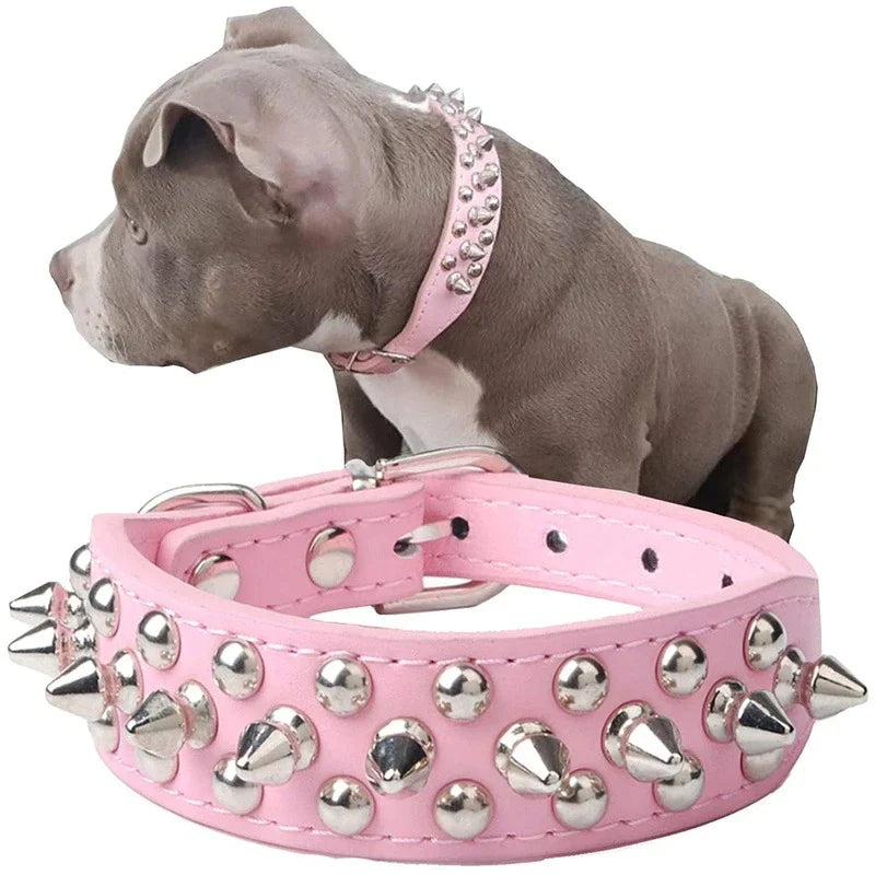 Jack & Susy™ Spiked Studded Leather Dog Collar – Adjustable PU Collar with Rivets for Small to Large Dogs