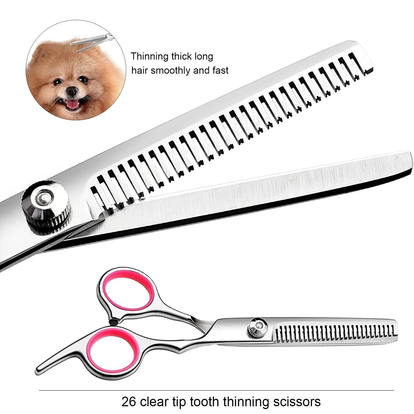 Premium Pet Grooming Scissors Kit β 7β Stainless Steel Straight, Curved & Thinning Shears with Comb & Case