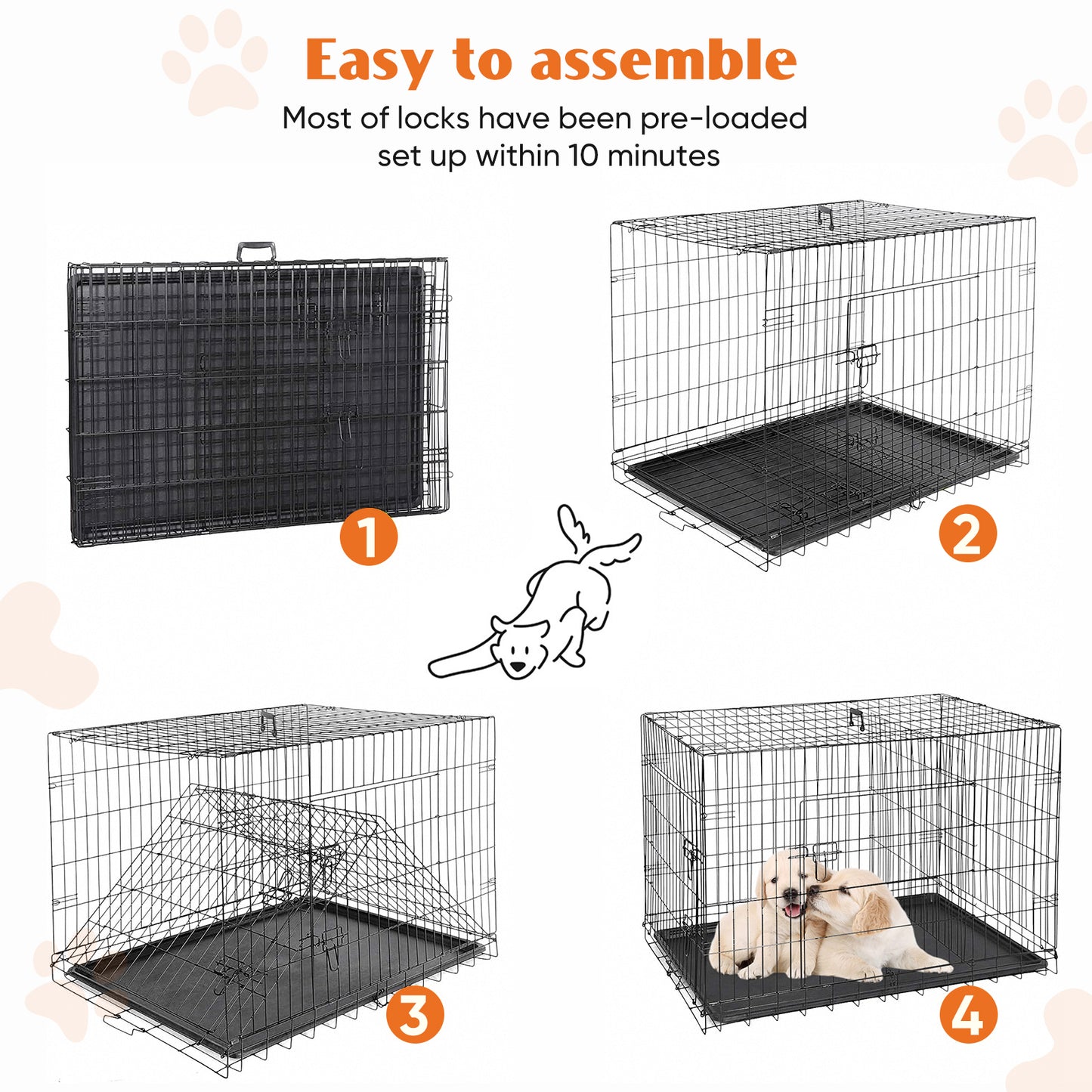 Foldable Double-Door Dog Crate β Heavy-Duty Metal Kennel with Divider & Removable Tray (Multiple Sizes)