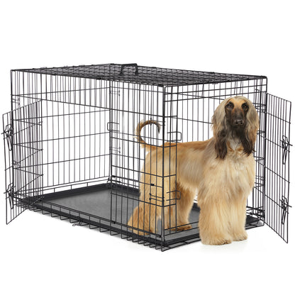 Foldable Double-Door Dog Crate – Heavy-Duty Metal Kennel with Divider & Removable Tray (Multiple Sizes)