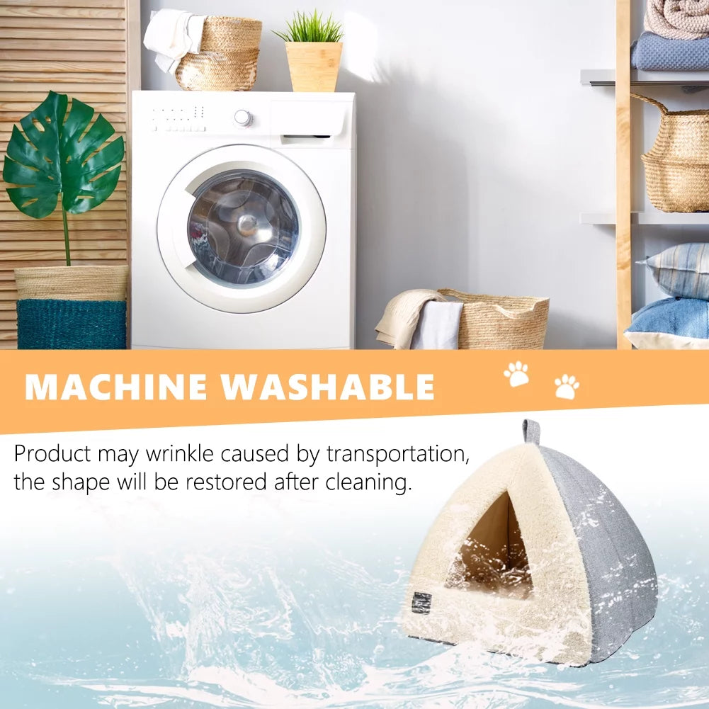 2-in-1 Cozy Pet Bed – Convertible Cat Cave with Removable Cushion