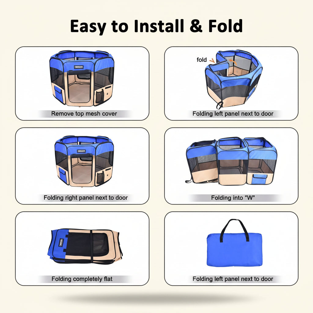 Portable Pet Playpen — 36", 45" or 61", Folds Into a Bag