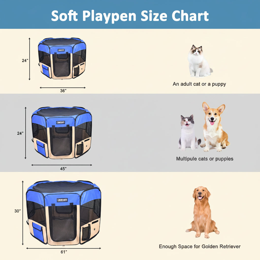 Portable Pet Playpen — 36", 45" or 61", Folds Into a Bag