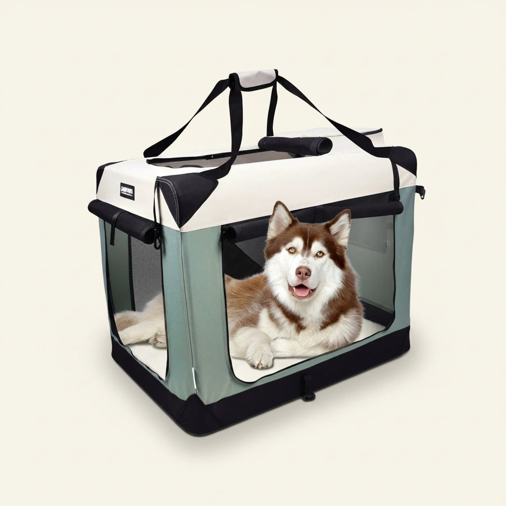 3-Door Soft Crate — Collapsible, Fleece Bed Included