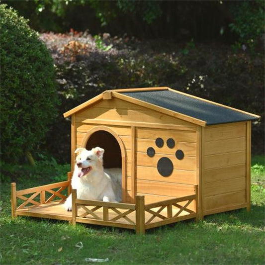 Jack & Susy™ 48" Wooden Dog House with Porch – Weatherproof Pine Kennel with Asphalt Roof for Medium Dogs (Up to 66 lbs)