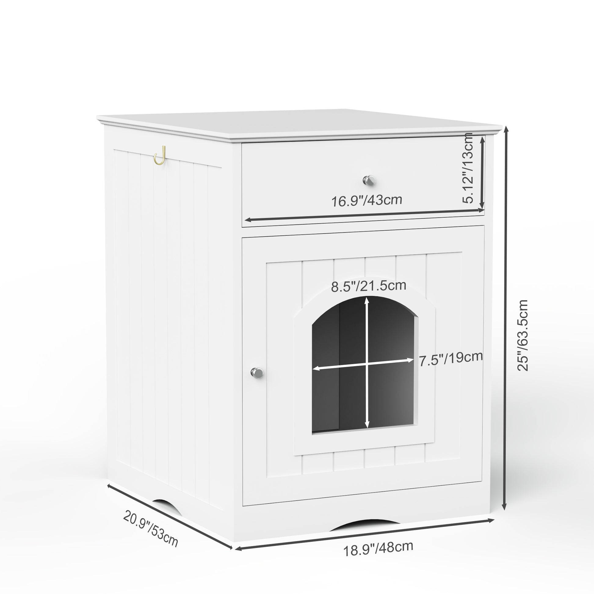 Jack & Susy™ Wooden Cat Litter Box Enclosure with Drawers – Stylish Pet House & Bedside Table for Indoor Cats (White)