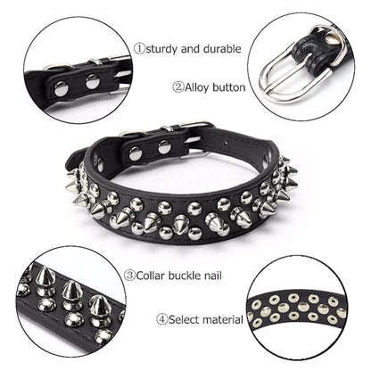 Jack & Susy™ Spiked Studded Leather Dog Collar – Adjustable PU Collar with Rivets for Small to Large Dogs