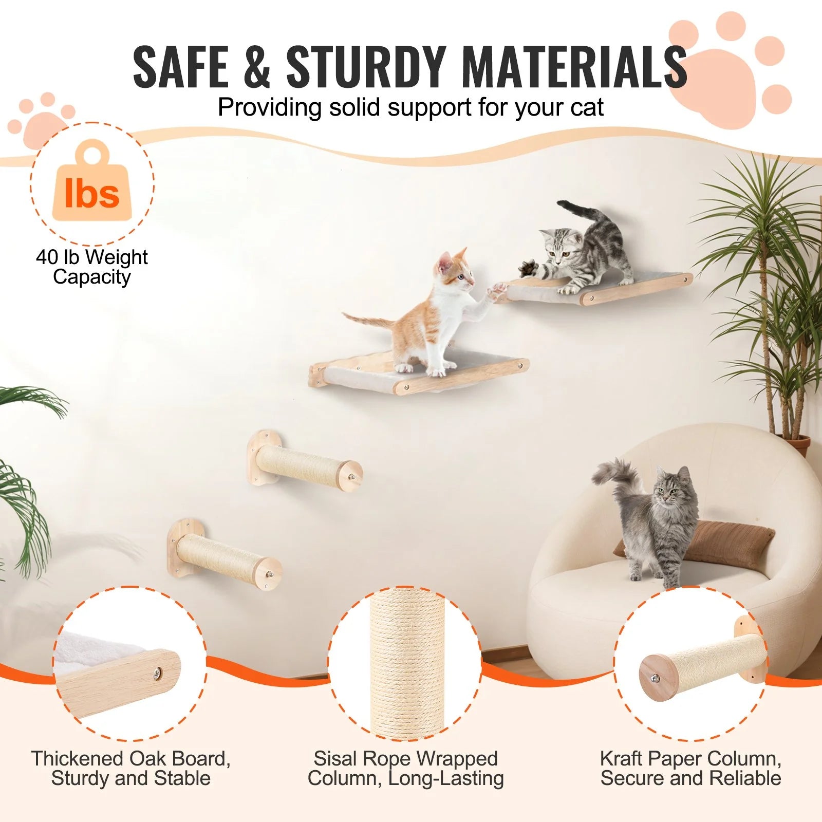 Wall-Mounted Cat Shelves – Posts & Hammocks Set