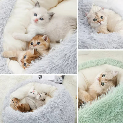 2-in-1 Plush Pet Bed – Warm Winter Cushion & Sleep Bag for Cats & Small Dogs
