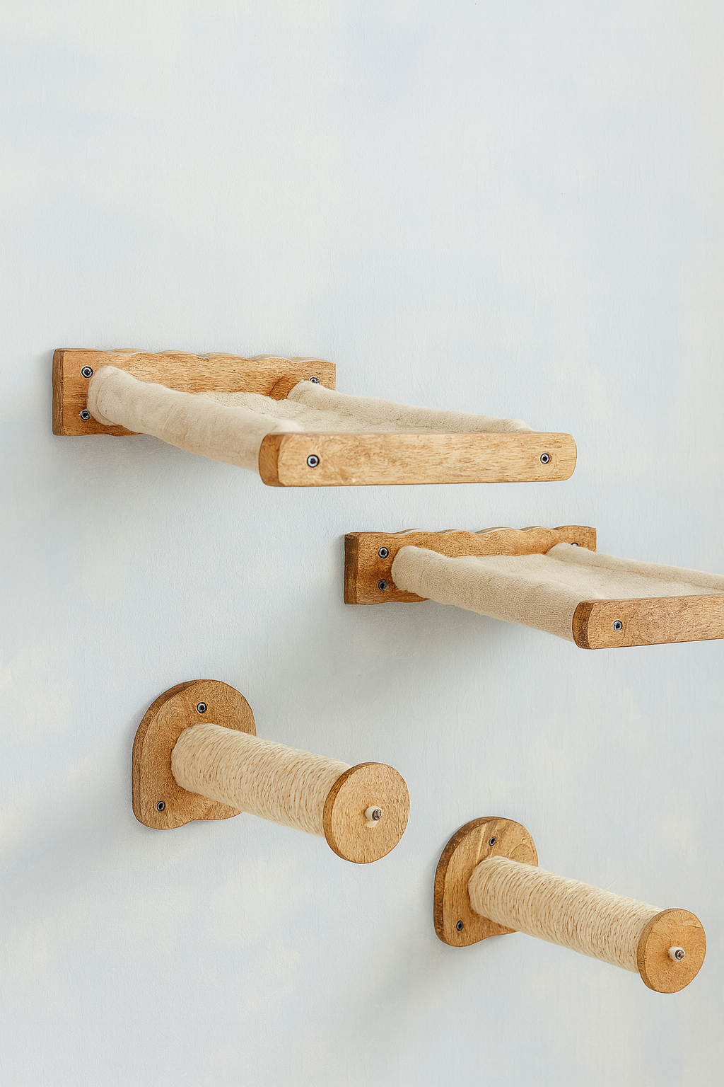 Wall-Mounted Cat Shelves – Posts & Hammocks Set