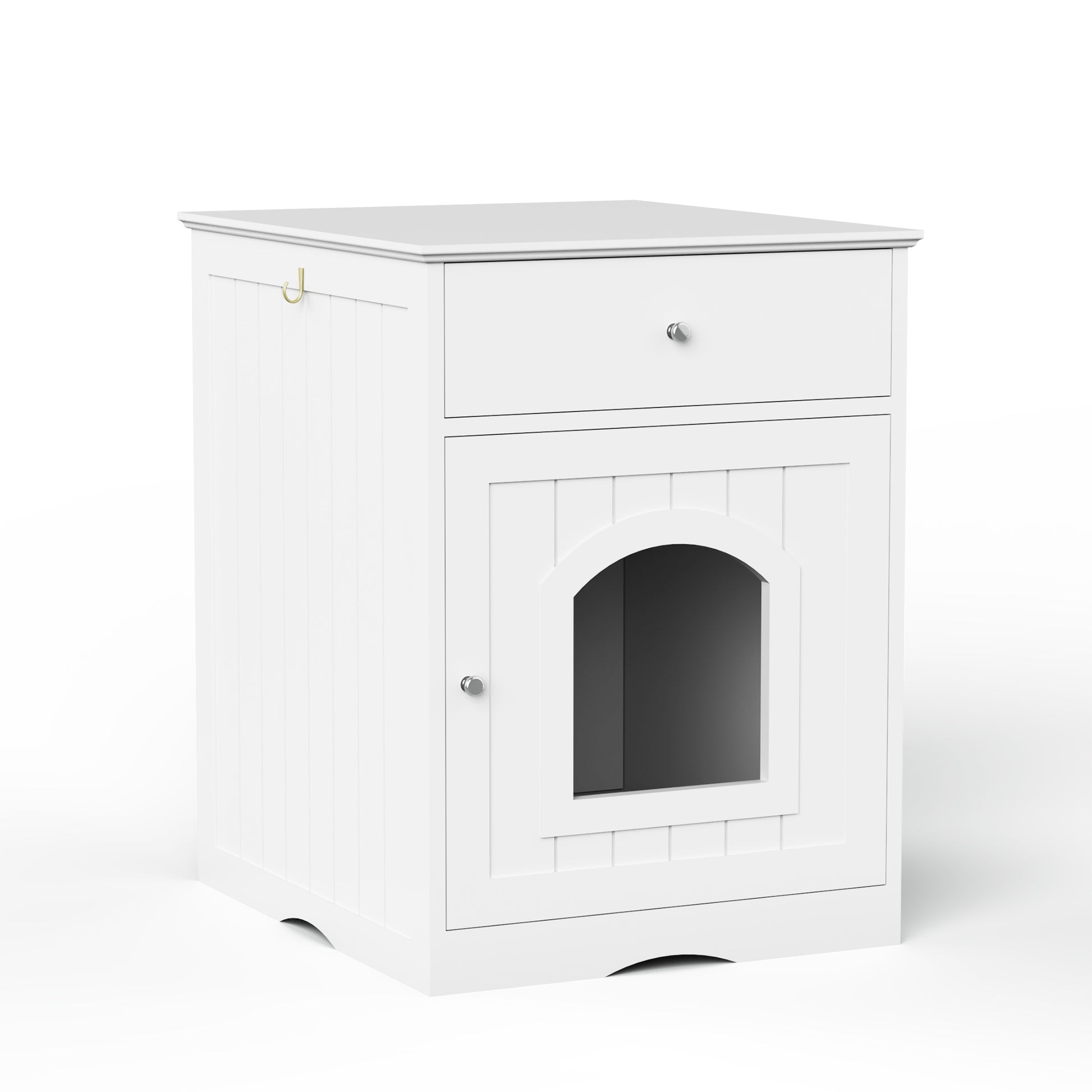 Jack & Susy™ Wooden Cat Litter Box Enclosure with Drawers – Stylish Pet House & Bedside Table for Indoor Cats (White)
