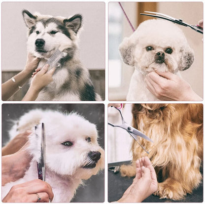 Premium Pet Grooming Scissors Kit – 7” Stainless Steel Straight, Curved & Thinning Shears with Comb & Case