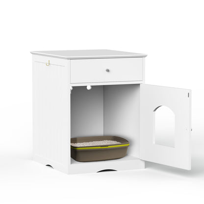 Jack & Susy™ Wooden Cat Litter Box Enclosure with Drawers – Stylish Pet House & Bedside Table for Indoor Cats (White)