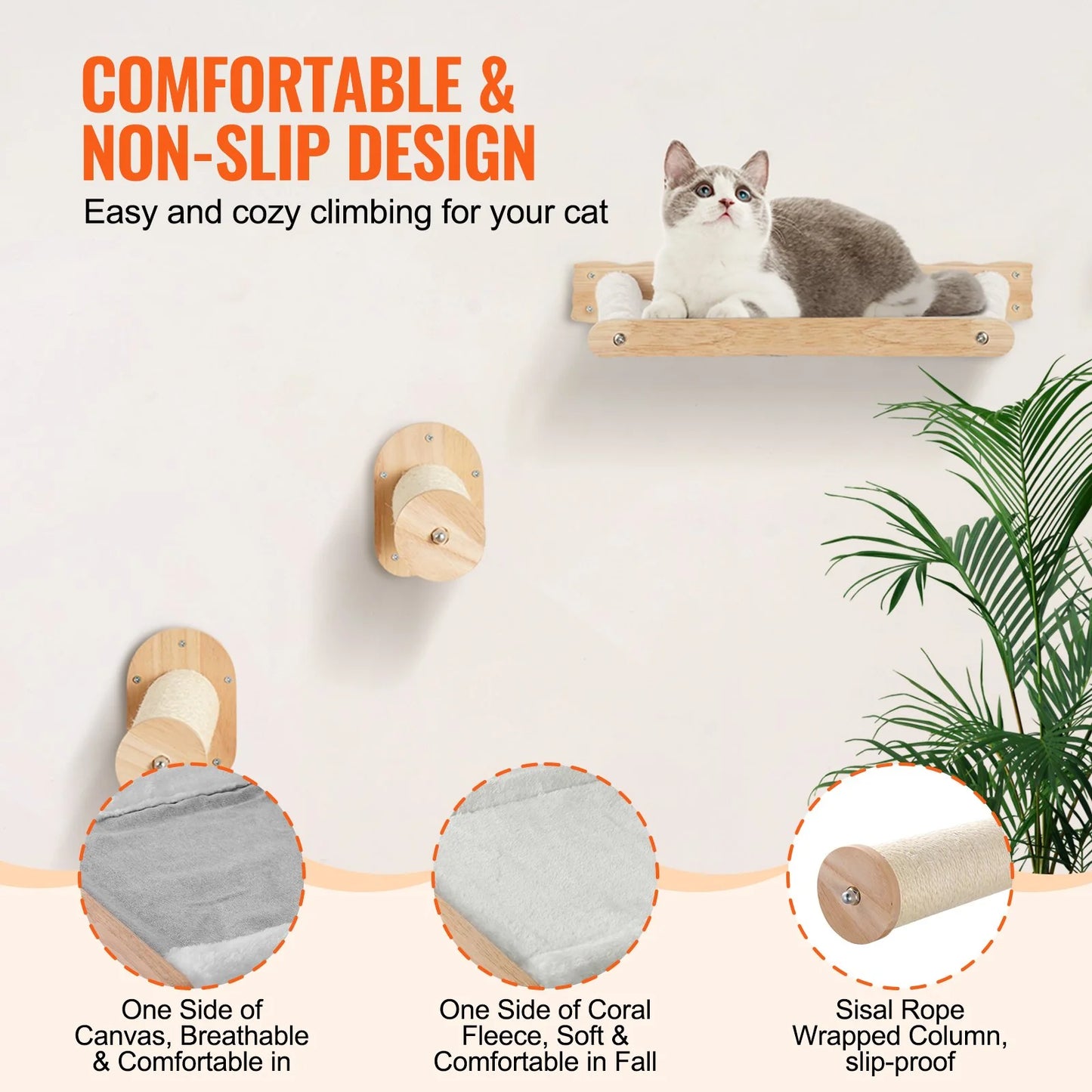 Wall-Mounted Cat Shelves – Posts & Hammocks Set