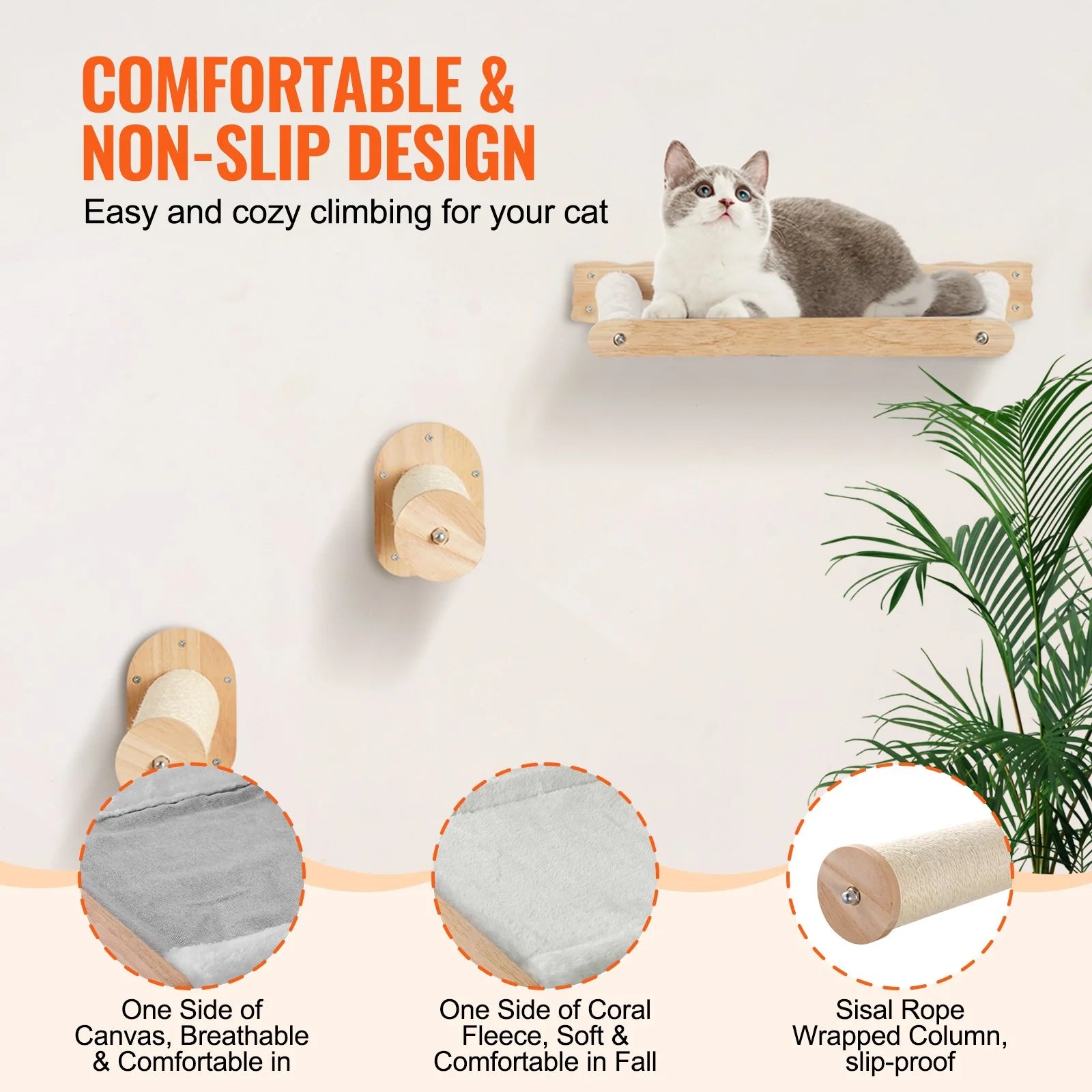 Wall-Mounted Cat Shelves – Posts & Hammocks Set