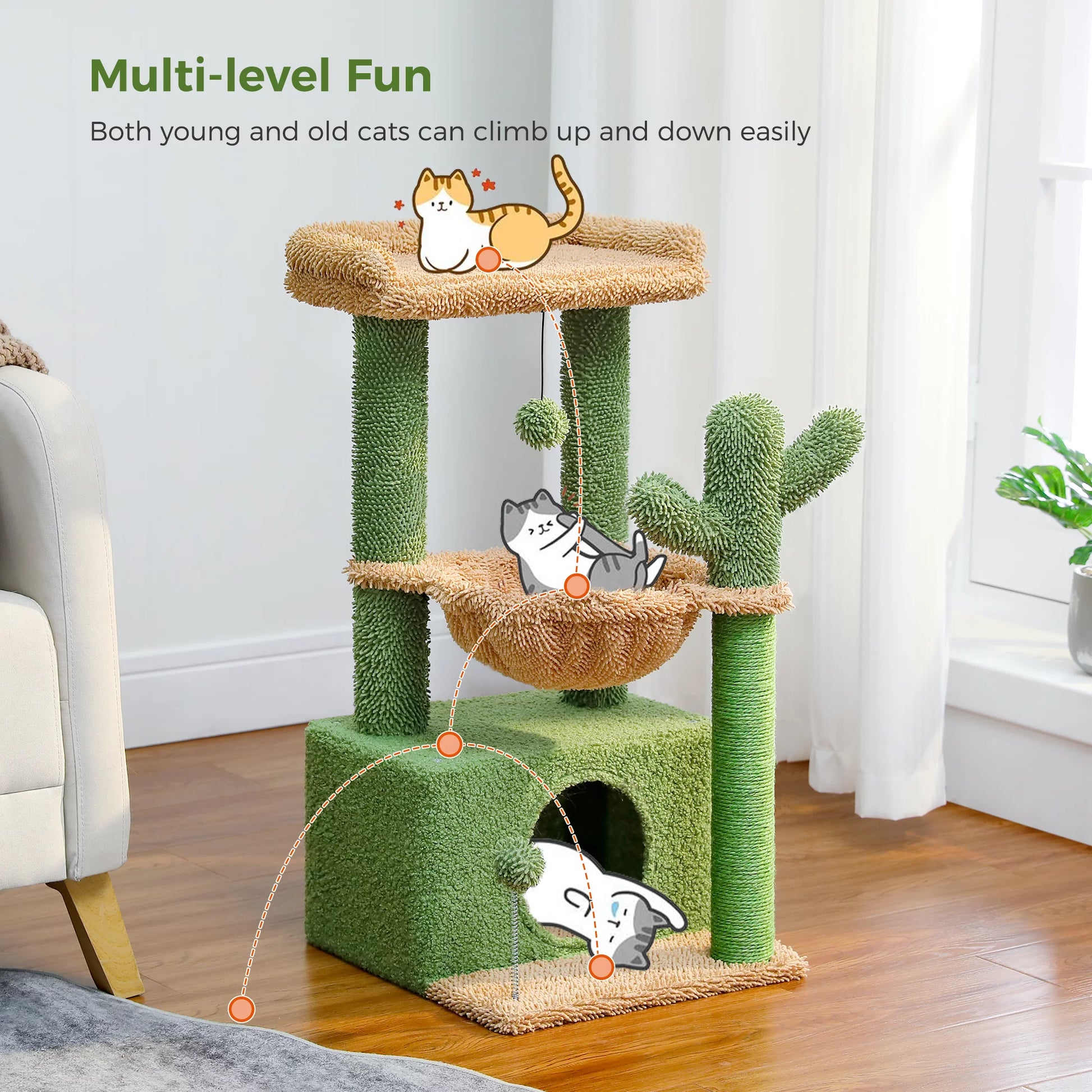 Cactus Cat Tree – Scratching Tower with Hammock