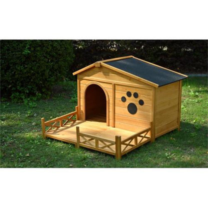 Jack & Susy™ 48" Wooden Dog House with Porch – Weatherproof Pine Kennel with Asphalt Roof for Medium Dogs (Up to 66 lbs)