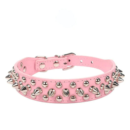 Jack & Susy™ Spiked Studded Leather Dog Collar – Adjustable PU Collar with Rivets for Small to Large Dogs