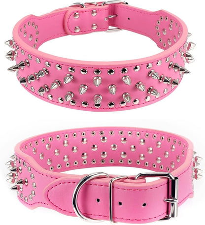 Jack & Susy™ Spiked Studded Leather Dog Collar – Adjustable PU Collar with Rivets for Small to Large Dogs