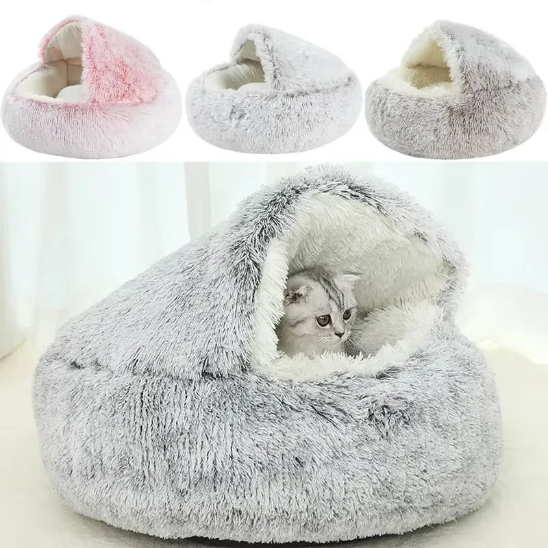 2-in-1 Plush Pet Bed – Warm Winter Cushion & Sleep Bag for Cats & Small Dogs