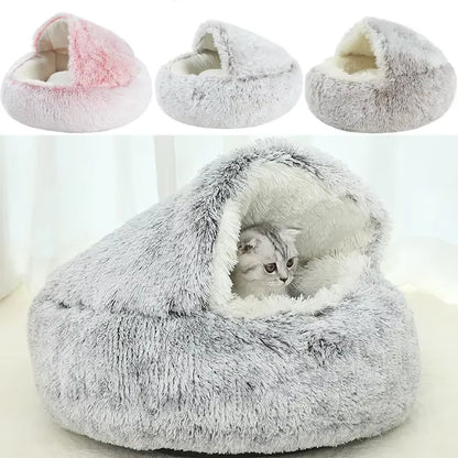 2-in-1 Plush Pet Bed – Warm Winter Cushion & Sleep Bag for Cats & Small Dogs