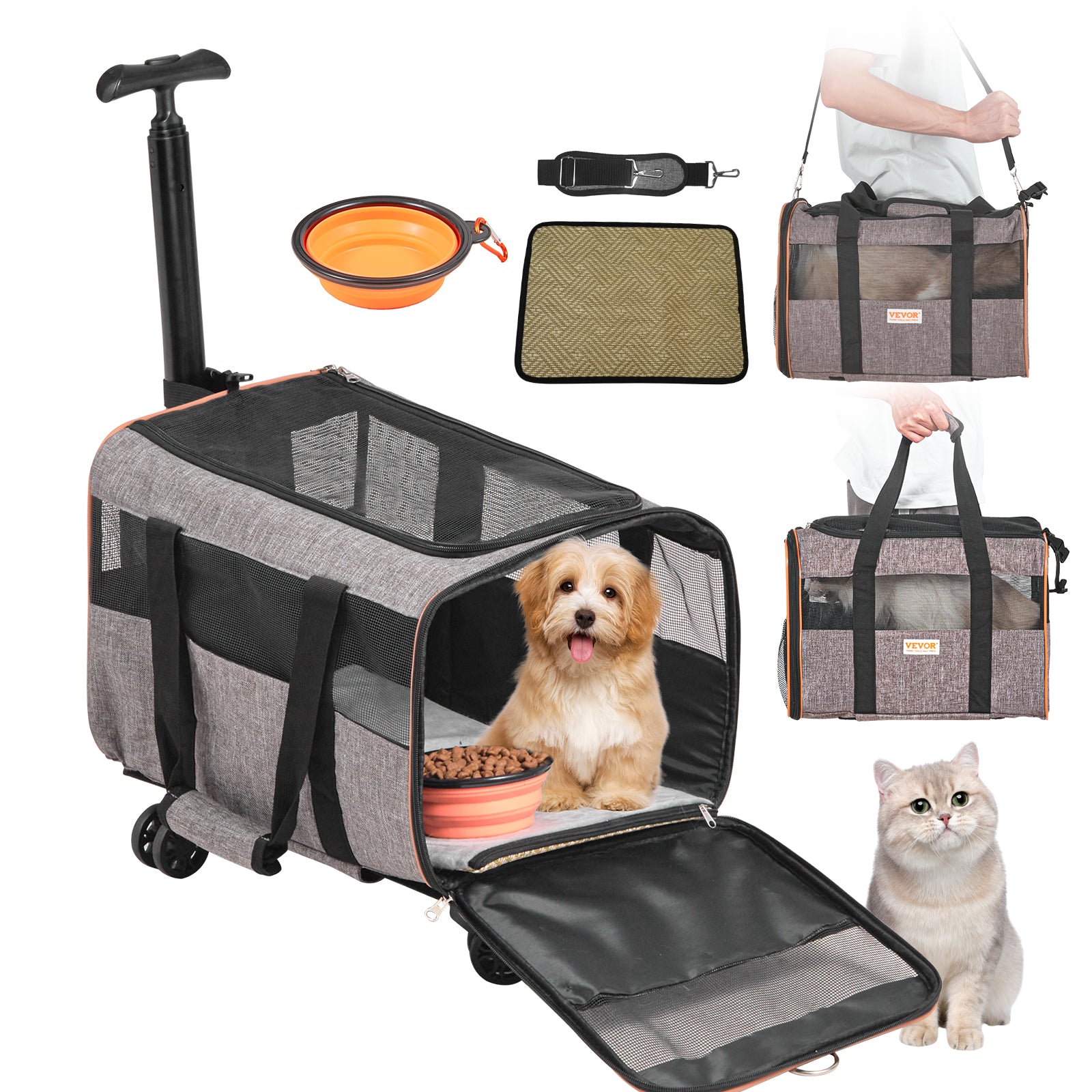 Jack & Susy™ Rolling Pet Carrier – Airline Approved Cat & Small Dog Travel Bag with Wheels, Telescopic Handle & Shoulder Strap