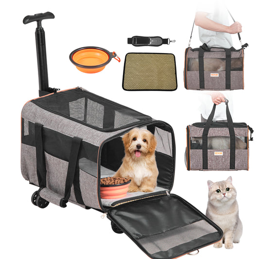 Jack & Susy™ Rolling Pet Carrier – Airline Approved Cat & Small Dog Travel Bag with Wheels, Telescopic Handle & Shoulder Strap