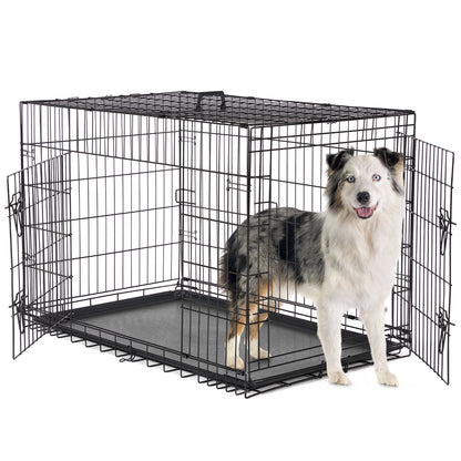 Foldable Double-Door Dog Crate – Heavy-Duty Metal Kennel with Divider & Removable Tray (Multiple Sizes)