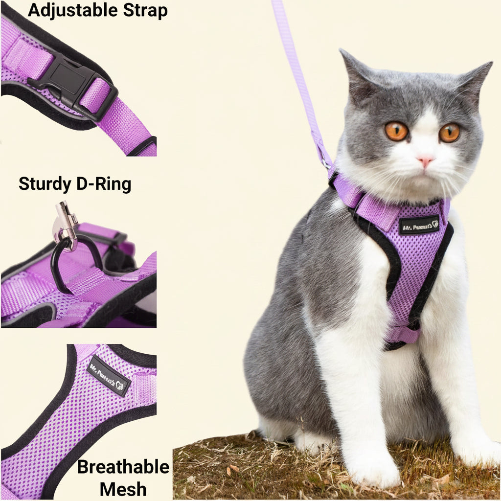 Mr. Peanut's PurrTrek Cat Harness & Lead — Two Sizes, Reflective