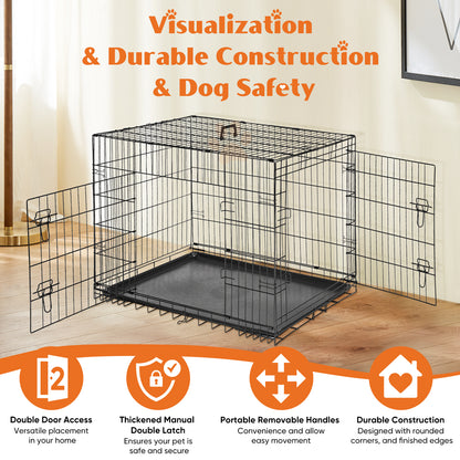 Foldable Double-Door Dog Crate – Heavy-Duty Metal Kennel with Divider & Removable Tray (Multiple Sizes)