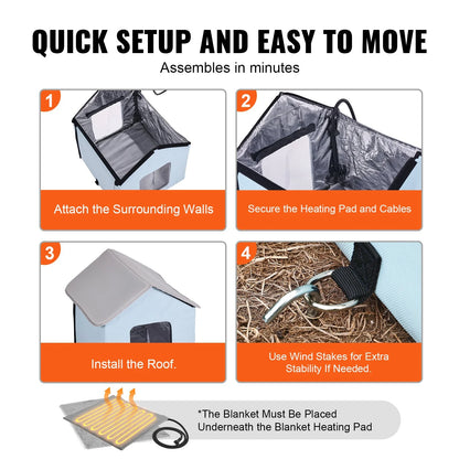 Foldable Heated Cat House – Warm Kitty Shelter with Removable Pad
