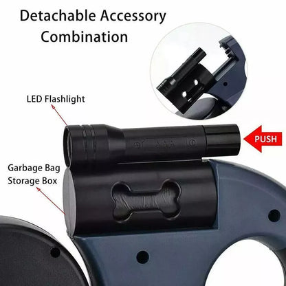 Jack & Susy™ Dual Retractable Dog Leash – 360° Tangle-Free Double Walking Lead with Reflective Strips & LED Light