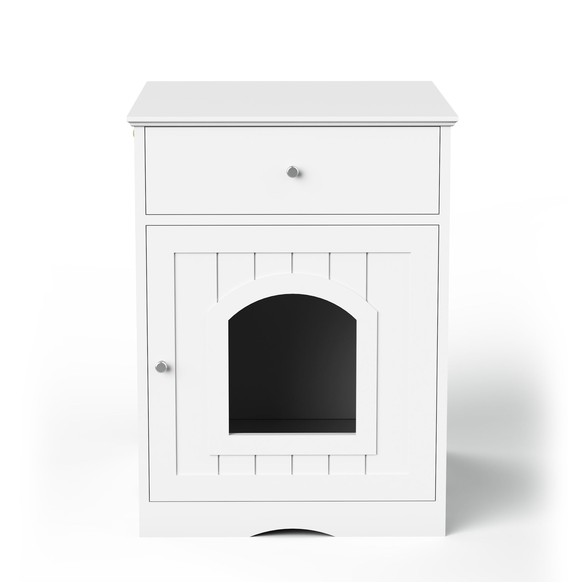 Jack & Susy™ Wooden Cat Litter Box Enclosure with Drawers – Stylish Pet House & Bedside Table for Indoor Cats (White)