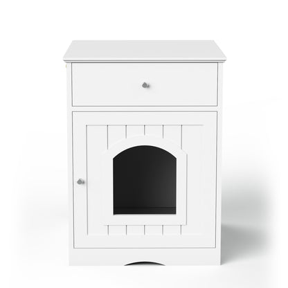 Jack & Susy™ Wooden Cat Litter Box Enclosure with Drawers – Stylish Pet House & Bedside Table for Indoor Cats (White)
