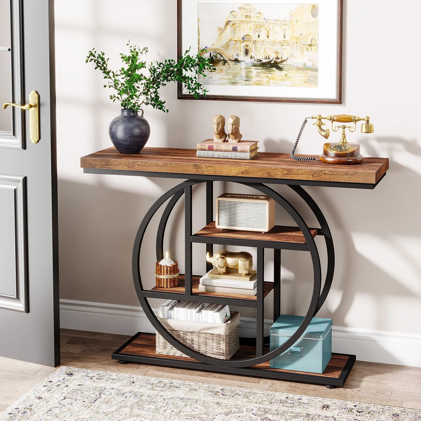 Industrial Console Table – 4-Tier Entryway Design