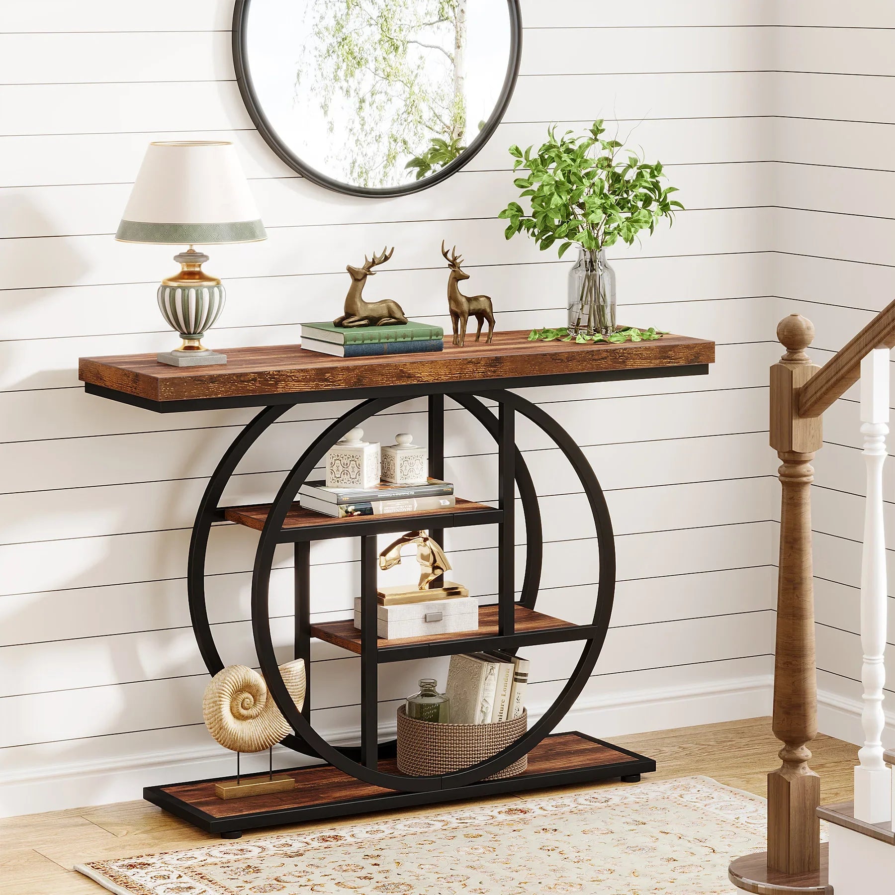 Industrial Console Table – 4-Tier Entryway Design