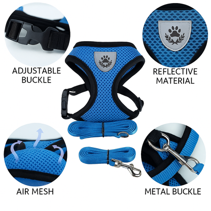 Escape-Proof Pet Harness Set – Reflective Vest with Leash for Cats & Small Dogs