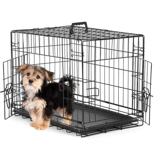 Foldable Double-Door Dog Crate – Heavy-Duty Metal Kennel with Divider & Removable Tray (Multiple Sizes)