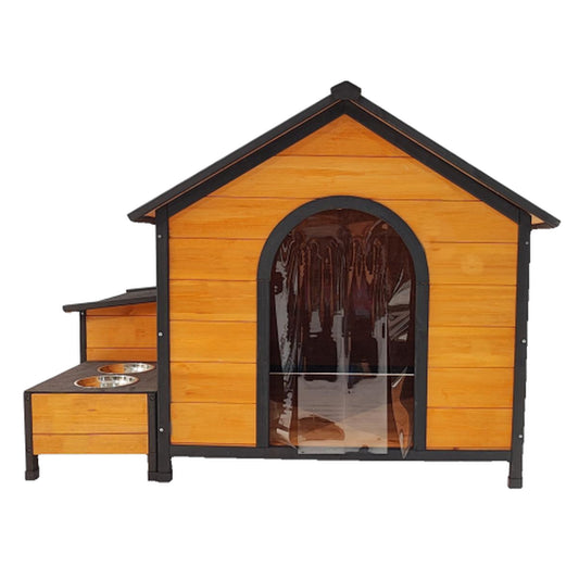 Jack & Susy™ Luxury Wooden Dog House with Playground – Spacious Outdoor Kennel with Feeding Station & Toy Storage (For Multiple Dogs)