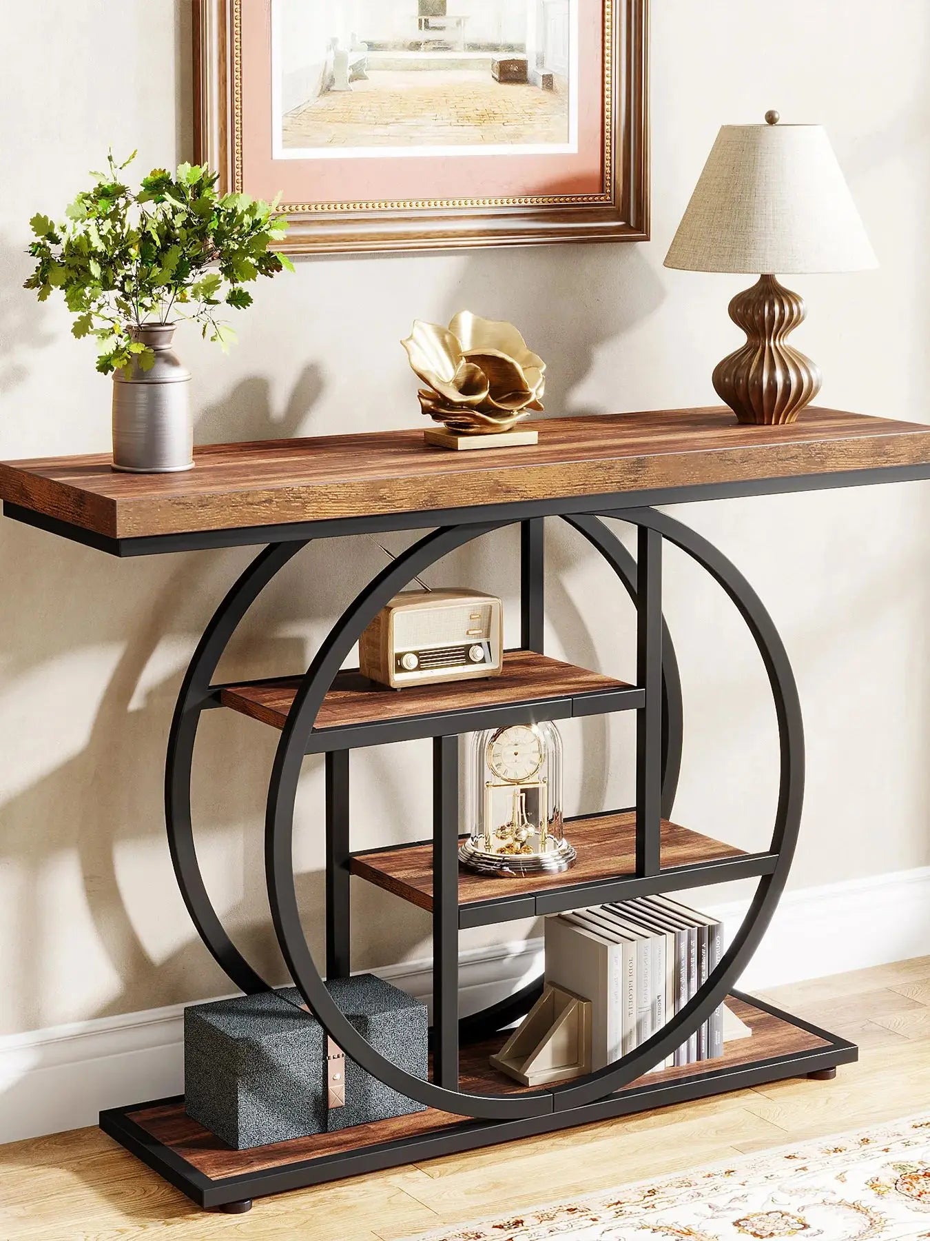 Industrial Console Table – 4-Tier Entryway Design