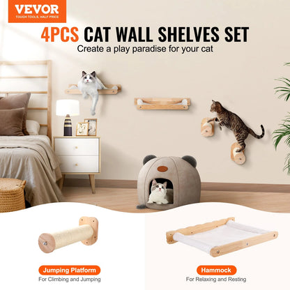 Wall-Mounted Cat Shelves – Posts & Hammocks Set