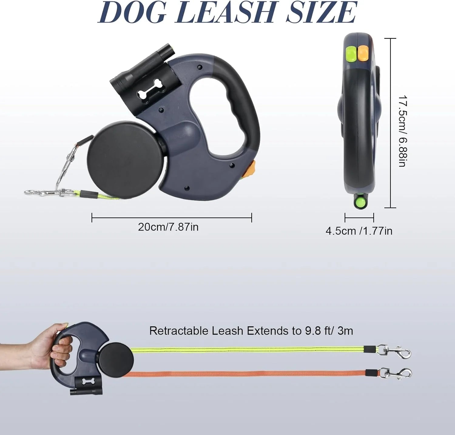 Jack & Susy™ Dual Retractable Dog Leash – 360° Tangle-Free Double Walking Lead with Reflective Strips & LED Light