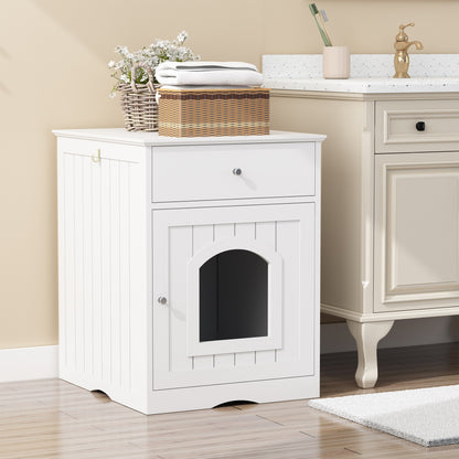 Jack & Susy™ Wooden Cat Litter Box Enclosure with Drawers – Stylish Pet House & Bedside Table for Indoor Cats (White)