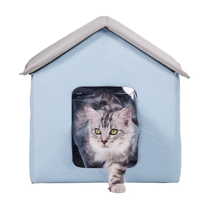 Foldable Heated Cat House – Warm Kitty Shelter with Removable Pad
