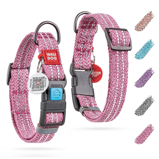 Jack & Susy™ Eco-Friendly Reflective Cotton Dog Collar – Recycled, Soft & Durable with Smart QR ID Tag