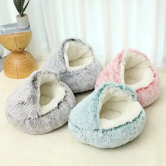 2-in-1 Plush Pet Bed – Warm Winter Cushion & Sleep Bag for Cats & Small Dogs